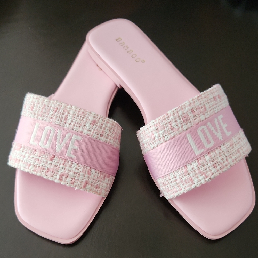 NEW BAMBOO Pink Tweed Slip On Scuffs